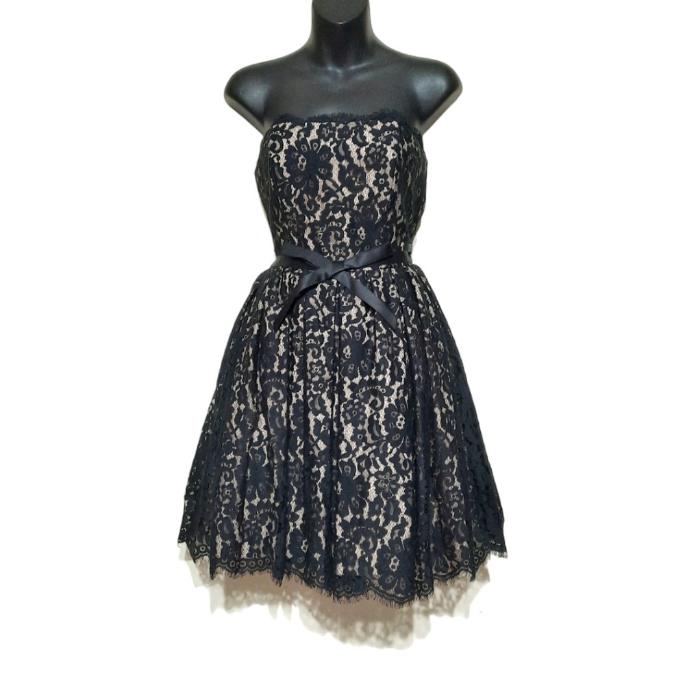 ROBERT RODRIGUEZ Strapless Party Dress Lace Nieman MarcusTarget Black Tan 2 XS S - Picture 2 of 13